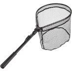 ランディングネット 折りたたみ 釣り タモ 網 軽量 伸縮 調整可能 ラバー タモアミ 玉網 フィッシング(ブラック,  全長82cm)