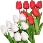 morytrade тюльпан искусственный цветок 20 шт. комплект подлинный товар целиком . блестящий интерьер подарок букет ( красный . белый, стандарт )