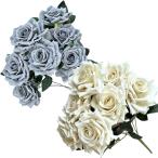 MORYTRADE バラ 造花 花束 20本 母の日 プレゼント くすみカラー (ホワイトブルーム,  標準)