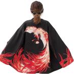 鳳凰 はっぴ 法被 袢纏 お祭り 黒 羽織 白 ベージュ 半纏 はんてん(ブラック, 3XL)