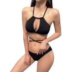 Cross ремешок бикини женский топ на бретелях ребра материалы грудь выше эффект прекрасный . промежуток купальный костюм комплект взрослый симпатичный море ( черный, M)