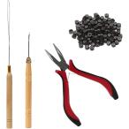 ショッピングヘアスタイリングツール エクステ用ペンチ プライヤー ループニードル 糸通し エクステ用チップ ウイッグ用ツールセット ４点セット(D-brownチップ)