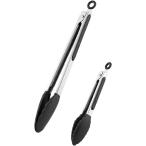 ショッピングトング 耐熱トング シリコン製 食品衛生法適合 調理用トング 先端がシリコン ステンレス 調理器具 キッチンツール (ブラック2本セット)