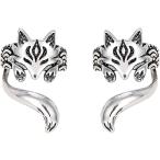 イヤーカフ 狐 イヤリング 左右ペア セット シルバー ノンホールピアス キツネ (シルバー,  10mmx10mm（全長：20mm）)