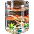 金魚鉢 丸型水槽 プラスチック 小型水槽 メダカ ベタ エビ 飼育 ボウル アクアリウム (クリア,  筒型 L)