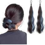 かわいい髪色チェンジ 子供 エクステ ゴム付き レディース カール ロング キッズ ヘアアクセ ダンス 発表会 映え (ブルー)