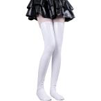 レディース ニーハイソックス エナメル 光沢 ストッキング ニーソックス レザー調 サイハイソックス (ホワイト,  Free Size)