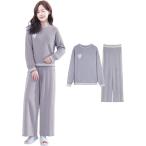腹巻付き ルームウェア 部屋着 パジャマ レディース モコモコ 暖かい 長袖 春 秋 冬(グレー,  M)