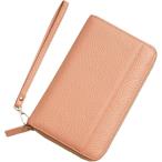通帳ケース 本革 磁気防止 印鑑も入る 大容量 カード収納 スキミング防止 通帳入れ パスポート 家計管理 海外旅行(ピンク)