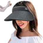 レディースサンバイザー 麦わら調サンバイザー UVカットレディースハット ゴルフ キャンプ ドライブ ビーチ レジャー全般(ブラック)