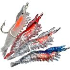 【互換品】 エビ ワーム ルアー フック付き ４カラー 蛍光 含 本物の(ブルー レッド 透明 夜光　・・・４色,  全長：約5.5cm)