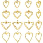 14 шт 18K подлинный товар позолоченный Heart очарование 4 стиль латунный средний пустой Heart подвеска сердце форма серьги колье ( Gold )