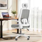 オフィスチェア 椅子 デスクチェア 疲れない人間工学 跳ね上げ式アームレスト 2Dヘッドレスト 腰サポート 長時間 MDM (グレー,  大型)