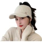つば付きレディースニットきゃっぷ ごるふにっと帽子 ウインターサンバイザー 保温にっと帽子 (C.ベージュ,  Free Size)