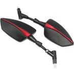 バイクミラー ユニバーサル 10mm 8mm アダプター付 左右セット(レッド)