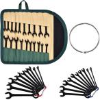 ミニスパナセット 20本組 片目片口スパナ 4-11mm 5/32-7/16 コンビセット めがねレンチ 薄型 締付け (ブラック)