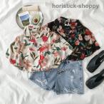 トップス ブラウス シフォンシャツ アロハシャツ レディース アロハ 開襟シャツ 半袖 五分袖 花柄 ゆったり カジュアル レトロ 夏 柄シャツ 夏服 韓国