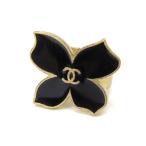 CHANEL 指輪 リング フラワー クローバー ココマーク #13 02S 黒【中古】(61563)