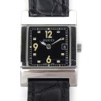 グッチ GUCCI レディースウォッチ 腕時計 クオーツ 黒革ベルト 7700L 黒盤 ステンレススチール 【中古】(68175)