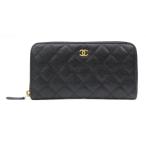 ショッピングCHANEL シャネル CHANEL 長財布 ラウンドファスナー マトラッセステッチ 黒 キャビアスキン 【中古】(68459)
