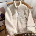 ボアジャケット ボアブルゾン レディース ボアコート アウター 立ち襟 ふわふわ 暖かい ゆったり 可愛い カジュアル シンプル 無地 秋冬