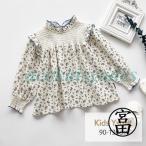 シャツ 長袖 ワンピース ス 子供服 子ども服 韓国子供服 キッズ 女の子 花柄 フリル カジュアル かわいい お出かけ 着痩せ 90-130cm
