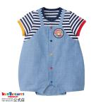 ミキハウス ボーダー オーバーオール風 ショートオール ブルー 70cm 80cm ホットビスケッツ HOT BISCUITS