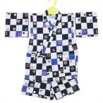 子ども甚平 kjb-18 男の子 100cm 市松格子柄　白・紺・青