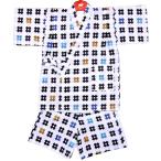 子ども甚平 kjb-22 男の子 110cm 井桁 白地 注染染め生地使用