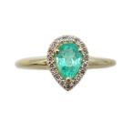 パライバトルマリン ペアシェイプ リング イエローゴールド製