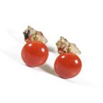 地中海紅珊瑚ピアス半円ゴールドフィ...