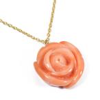 桃珊瑚 ペンダント 薔薇 花 一粒 ゴールドフィルド 無染色 SANSUI