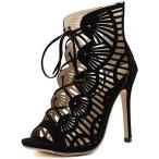 サマーブーツ サンダル レディース ブーツサンダル レース ブラック ハイヒール ピンヒール オープントゥ 美脚 ブーツ グラディエーター