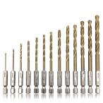 13個 ドリル ビット 1.5-6.5mm チタン メッキ 六角軸　鉄工用 金属 木材 六角形 ハンドル 電動ドライバー