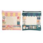 PVC 窓付ポーチ 推しハピ 花屋＆本屋柄