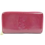 外美品 YVES SAINT LAURENT イヴサンローラン YSL ロゴ G金具 ヴィンテージ ラウンドファスナー長財布 パテントレザー ダークピンク レディース【中古】