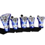 ショッピングスカル ドライバー ウッド FW 2点  ユーティリティ UT用 2点 ヘッドカバー  高級pu革  5点セット スカル模様 防水仕様 変換ダグ付 送料無料