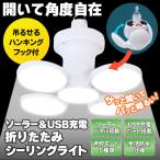 LEDシーリングライト 充電式 折りたたみ 天井照明 4灯式 フック付き ソーラーパネル搭載 USB 2way充電 5点灯モード 生活防水 キャンプ 倉庫 ◇ シーリングEDN347