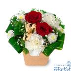【クリスマスフラワー】花キューピット プレゼント ギフト 誕生日 記念日 Xmas 彼氏彼女 夫婦 赤バラと白のアレンジメント