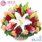 6月の誕生花(ユリ) 誕生日 お祝い 記念日 プレゼント ユリのカラフルなバスケットアレンジメント