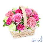 誕生日フラワーギフト・バラ 彼氏彼女 夫婦 祖父母 友達 花 ギフト 誕生日 プレゼントピンクのウッドバスケット