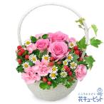 【誕生日フラワーギフト・バラ】花キューピット 彼氏彼女 夫婦 祖父母 友達 花 ギフト 誕生日 プレゼントピンクバラのナチュラルバスケット