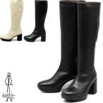 ブーツ レディース 厚底 ブラック 黒 あしながおじさん ロングブーツ 厚底ブーツ 軽量 チャンキーヒール 本革 レザー レディース 全2色 22.5cm-24.5cm 2410107
