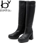 ショッピングロングブーツ by あしながおじさん ロングブーツ 厚底ブーツ ストレッチブーツ チャンキーヒール レディース ブラック 黒 22.5-24.5 8980731
