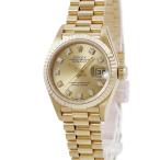 【3年保証】 ロレックス デイトジャスト 69178G 90番台 K18YG無垢 純正10Pダイヤ シャンパン トリチウム 自動巻き レディース 腕時計