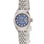 【3年保証】 ロレックス デイトジャスト 79174G P番 K18WG×SS コンビ 純正10Pダイヤ 青 自動巻き レディース 腕時計