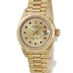 【3年保証】 ロレックス デイトジャスト26 69178LR OH済 98番 K18YG無垢 純正ダイヤ＆10Pルビー トリチウム 自動巻き レディース 腕時計