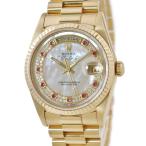 【3年保証】 ロレックス デイデイト36 18238NMR OH済 W番 K18YG無垢 純正ダイヤ＆10Pルビー ミリヤード 自動巻き メンズ 腕時計