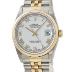 【3年保証】 ロレックス デイトジャスト 36 16233 OH済 P番 K18YG×SS コンビ 白 ローマン 5連 自動巻き メンズ 腕時計