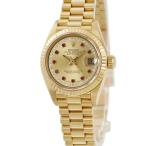 【3年保証】 ロレックス デイトジャスト26 69178LR N番 K18YG無垢 純正ダイヤ＆10Pルビー トリチウム 自動巻き レディース 腕時計